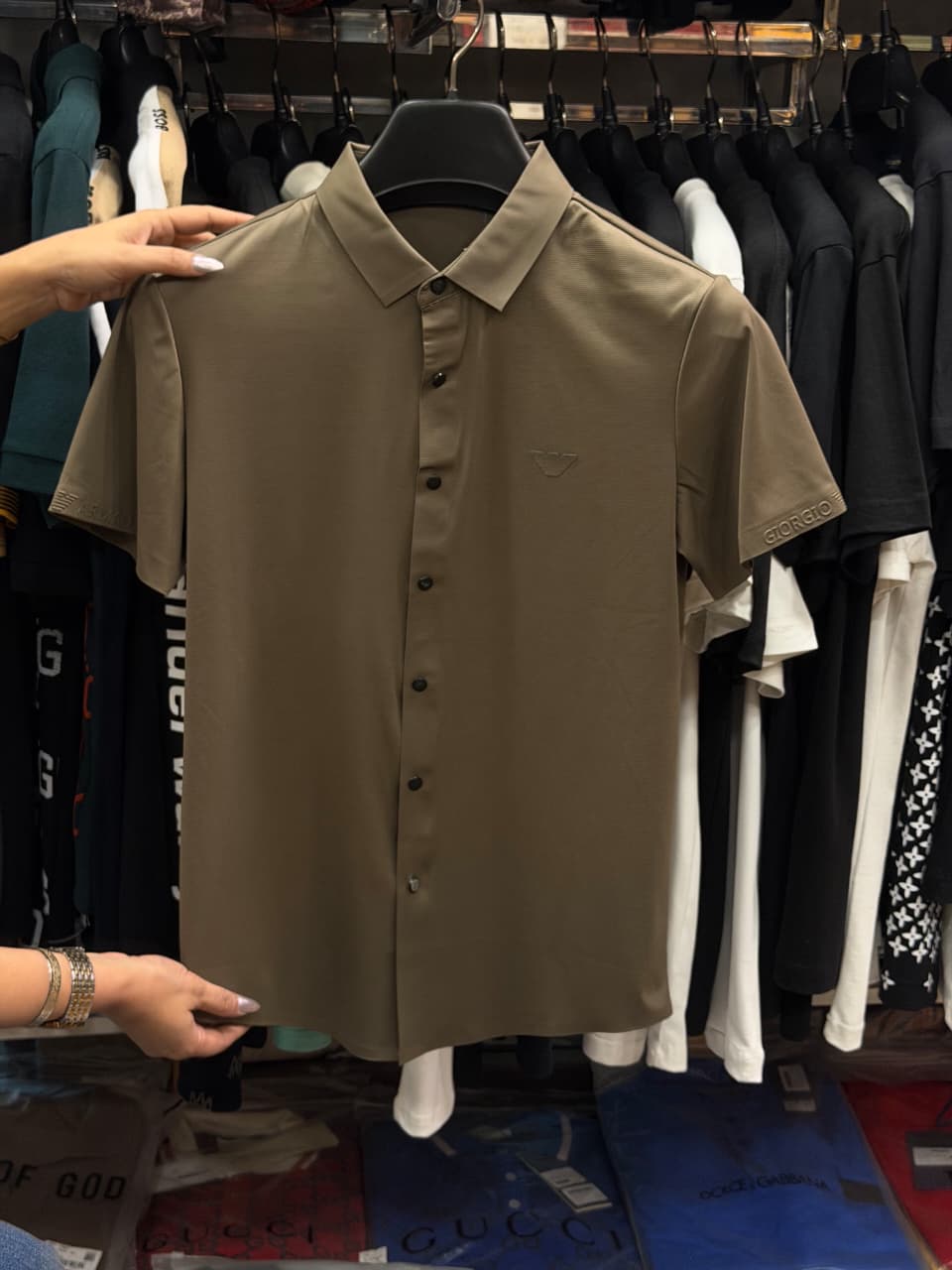 Armani Stretchable Dri Fit Button Half Sleeve Shirt