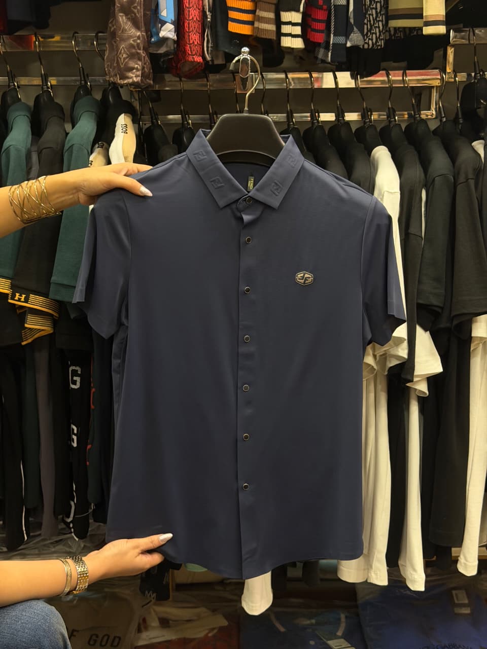 Fendi Stretchable Dri Fit Button Half Sleeve Shirt